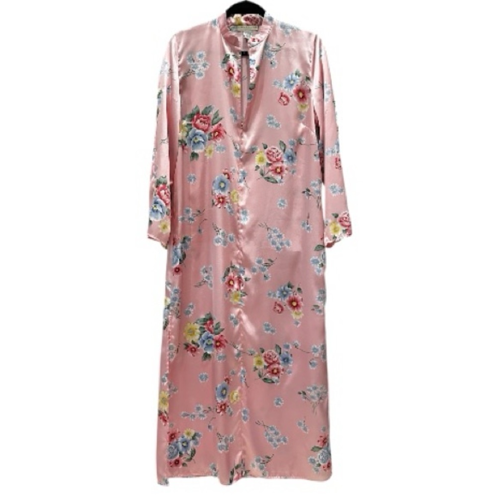 Lord & Taylor Nightgown Pink Floral Satin Long Robe